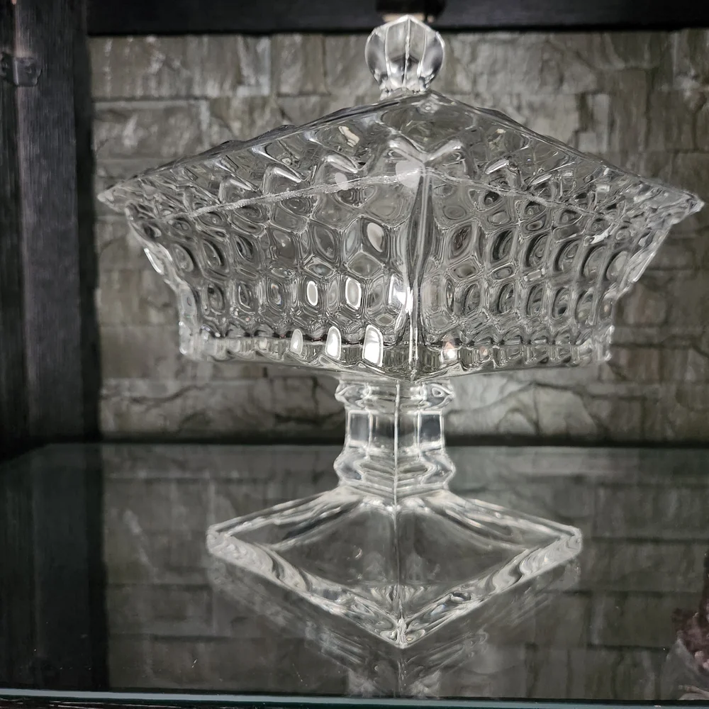 VTG Fostoria American Clear Wedding Bowl With Lid /Candy Dish/Compote HEAVY! - Picture 2 of 16